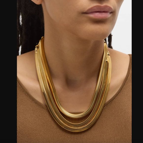 NWOT Ben-Amun 24k Gold Electroplated Three Cobra Chain Necklace - Picture 6 of 6